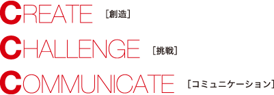 CREATE ［創造］ CHALLENGE ［挑戦］ COMMUNICATE ［コニュニケーション］